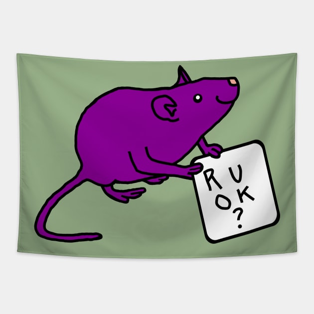 Purple Rat Holding Sign R U OK or Are You Ok Tapestry by ellenhenryart