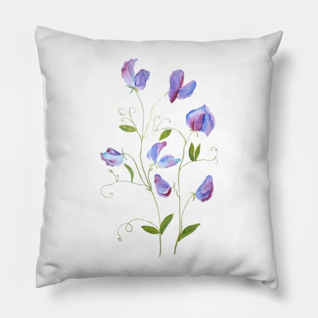 purple sweat peas flowers 2021 Pillow by colorandcolor