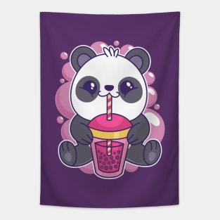 Baby Panda Drinking Bubble Tea Cute Kawaii Bear Tapestry