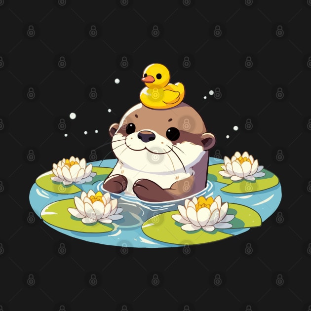 Kawaii Anime Otter Bath With Rubber Bath Duck by TomFrontierArt