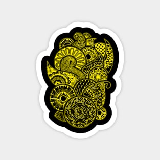 Abstract Mandala design (yellow on black) Magnet