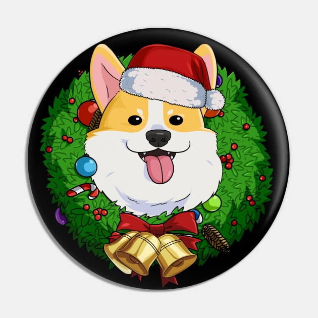 Pembroke Welsh Corgi Santa Christmas Wreath Pin by Noseking