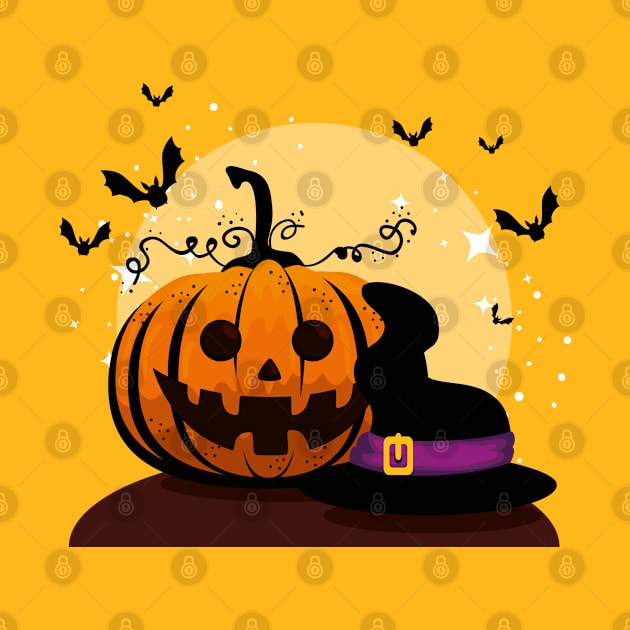 Halloween card with pumpkin witch hat by Thumthumlam