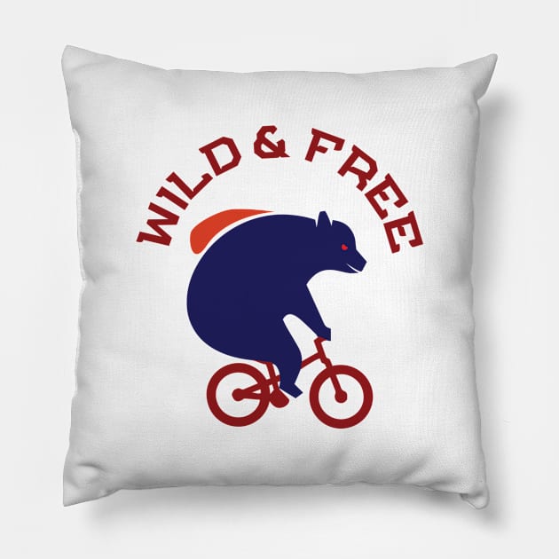 Wild and Free Navy Blue Bear Ride a Red MTB Bicycle with Waterback Pillow by ActivLife