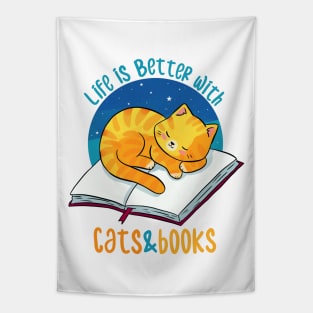 Life is better with cats and books Tapestry