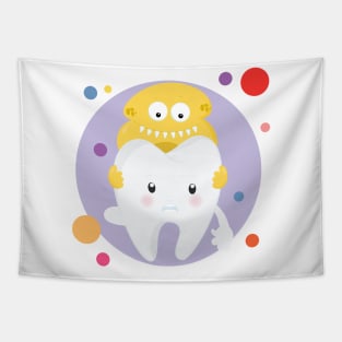 Tooth With Bacteria Cute Kawaii Design Tapestry