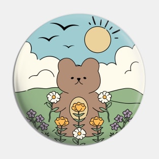 Cute Little Bear With Flowers Pin