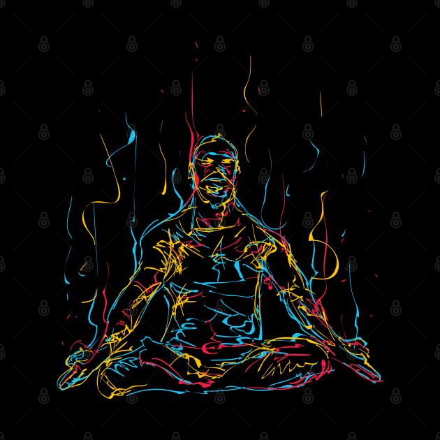 abstract colorful man meditates yoga by Mako Design 