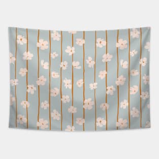 Peach flowers on green and orange vertical stripes background Tapestry