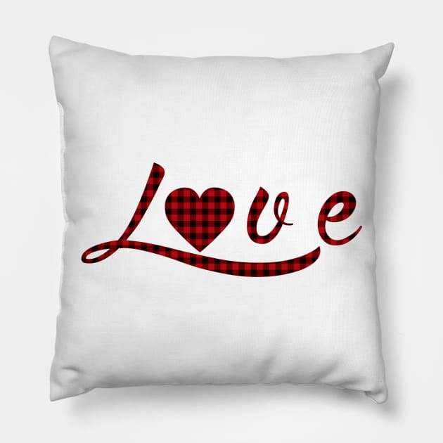 Love buffalo plaid hand written for Valentines Day Pillow by CMDesign