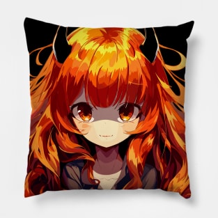 Beautiful orange hair anime woman Pillow