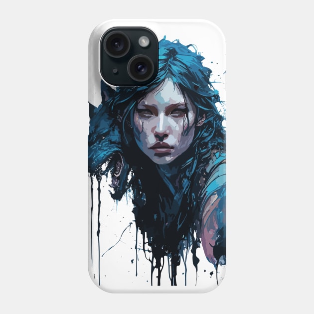 Werewolf Woman and Wolf - Ink and Watercolor Painting Phone Case by diegotorres