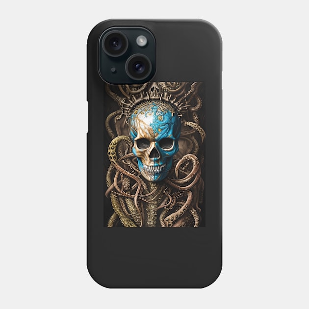 Blue and Gold Skull | Skull and Tentacles Artwork | Armored Skull | Dystopian Skull | Warrior Skull Phone Case by GloomCraft