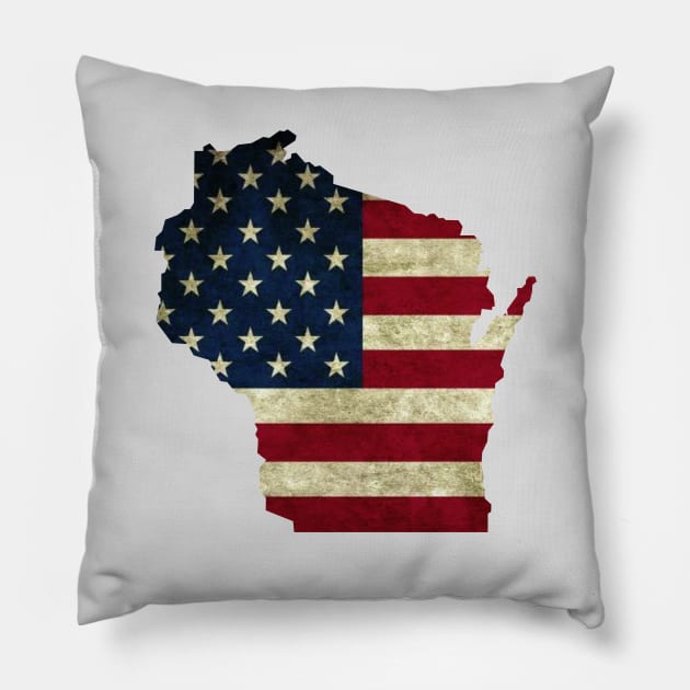 Wisconsin American Flag Pillow by Dale Preston Design