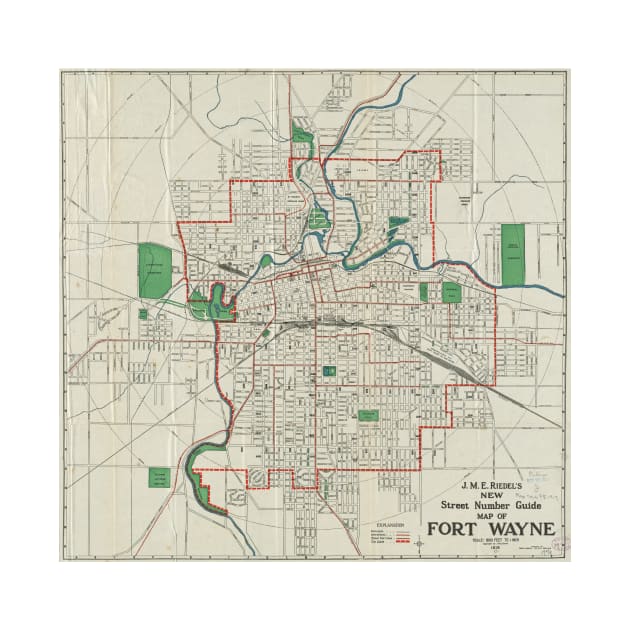 Vintage Map of Fort Wayne Indiana (1919) by Bravuramedia