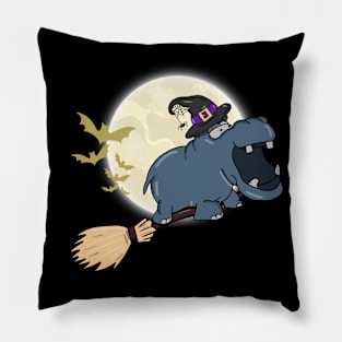 Hippo Ride Witch Shotgun Hippo Halloween Pillow