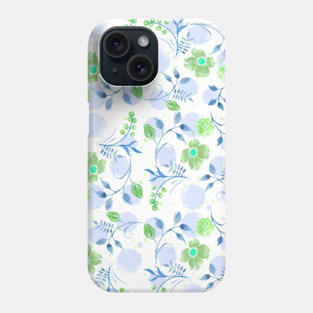 Blue And Green Watercolor Buds Pattern Phone Case by KateFDesigns