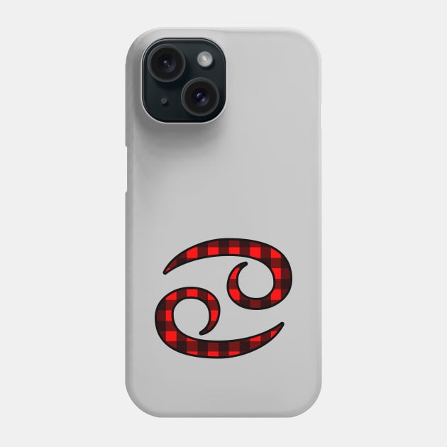 Cancer Zodiac Horoscope Symbol in Black and Red Buffalo Plaid Phone Case by bumblefuzzies