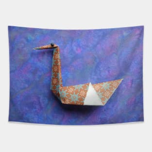 Origami swan blue pastel background Tapestry