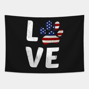 Patriotic American Flag Dog Love Tapestry