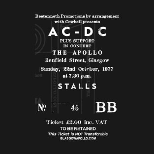 AC-DC Sunday 22nd October 1977 Glasgow Apollo UK Tour Ticket Repro T-Shirt