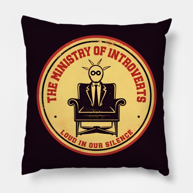 The Ministry Of Introverts. Dystopia strange WTF gift. Pillow by Dazed Pig