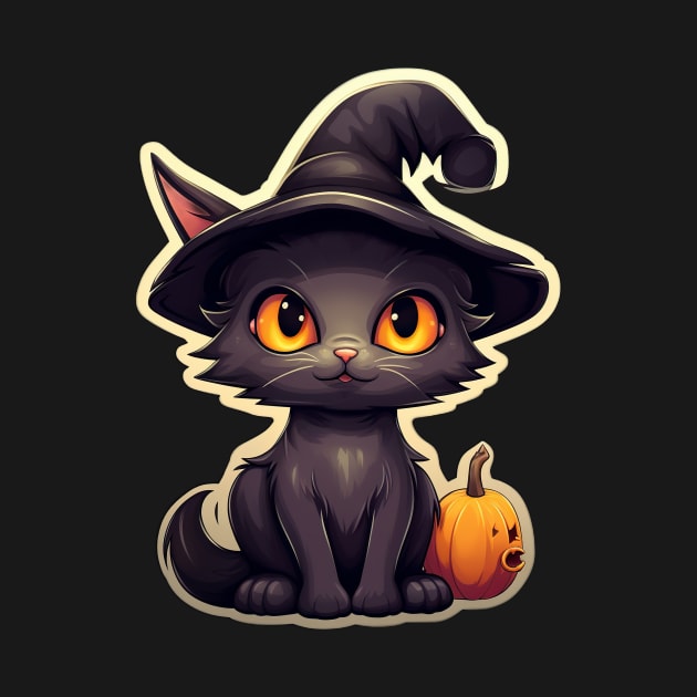 Black Cat In Witches Hat - Black Cats Spooky Halloween by fromherotozero