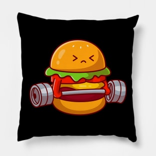 Cute Burger Lifting Dumbbell Cartoon Pillow