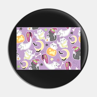 Halloween Cat Party on Purple Pin