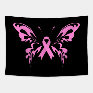 Pink Ribbon Butterfly Breast Cancer Awareness Tapestry