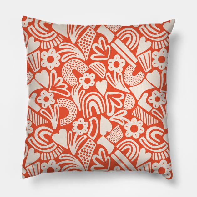 Tween spirit abstract flowers and rainbows in coral Pillow by Natalisa