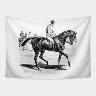 Racing Horse Black & White Vintage Illustration Tapestry