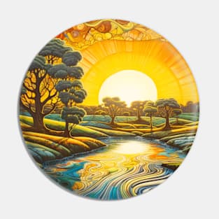 Countryside Concept Abstract Colorful Scenery Painting Pin