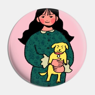 Girl holding Dog Pin