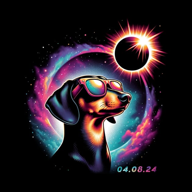 Celestial Dachshund Eclipse: Trendy Tee for Wiener Dog Enthusiasts by ArtByJenX