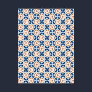 Retro Floral Pattern Apricot, Navy, Aqua T-Shirt