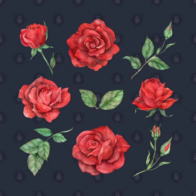 Red Roses Hand Drawn Collection by Mako Design 