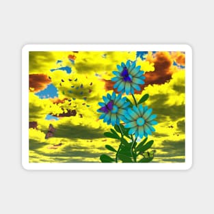 Butterflies and blue daisies Magnet