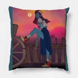 Blue girl and a gun Pillow