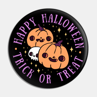 Happy Halloween trick or treat cute pumpkin heads with a skull Pin