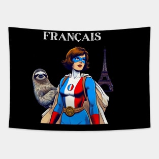 Francais: Female 60's Comic Book Hero with Sloth Tapestry