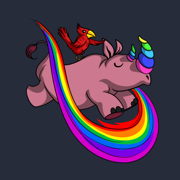 Rhino Unicorn And Funny Parrot Fantasy Rainbow Cartoon by underheaven