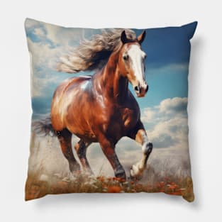 Horse Animal Wildlife Wilderness Colorful Realistic Illustration Pillow