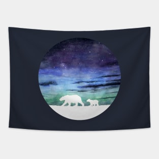 Aurora borealis and polar bears (white version) Tapestry