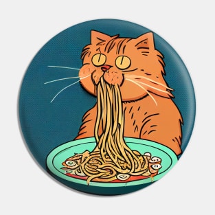 Cat Chowing Down on Spaghetti Pin