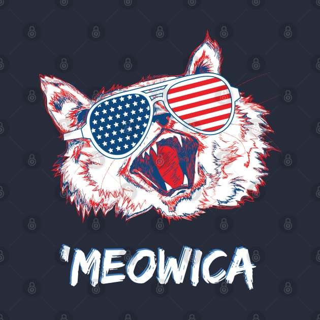 Funny Cat Meowica Patriotic Shirt T-Shirt by HungryDinoDesign