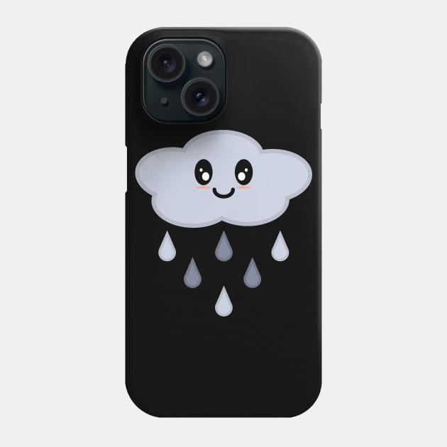 Kawaii Cute Happy Rain Cloud in Black Phone Case by Kelly Gigi