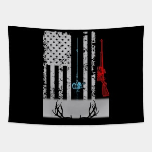 Fishing Rod Hunting Rifle American Flag Tapestry