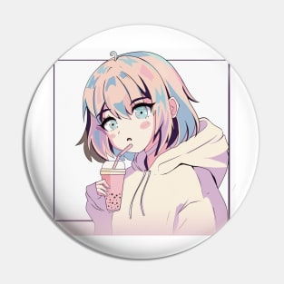 Cute anime boba girl Pin