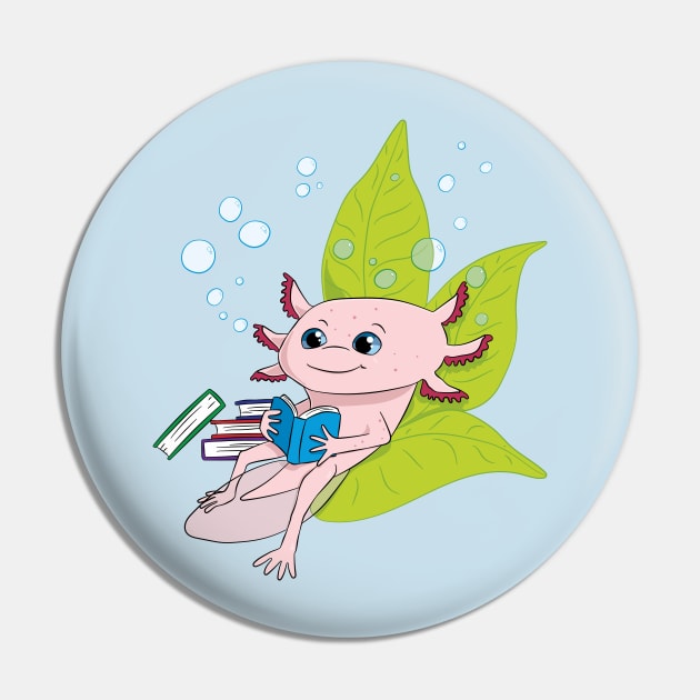 Axolotl Reading Pin by Character Alley